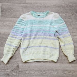 Joseph A. Striped Sweater Womens Medium Yellow White Purple Chenille NWT
